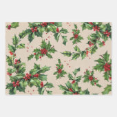 Kraftの果実、ホリー、葉とドット ラッピングペーパーシート (正面)