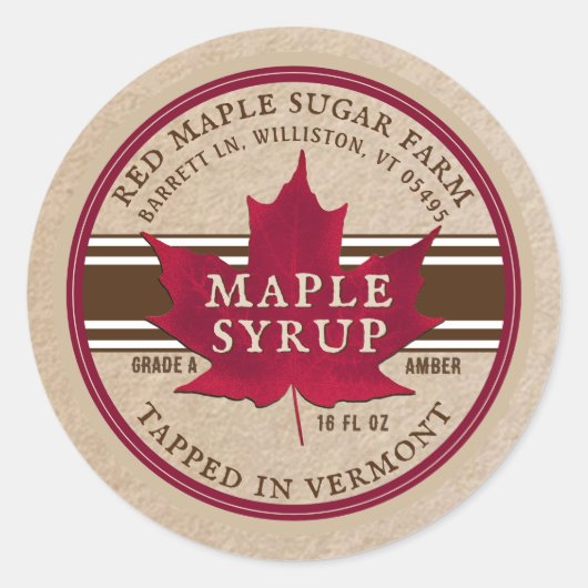 KraftのVermont Maple Syrupラベルでタップ ラウンドシール (正面)