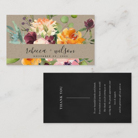 KRAFTイエローオレンジフローラバンチ結婚ーありがとう 名刺 (正面/裏面)