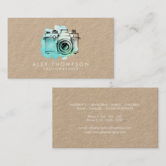 KRAFTウォーターカラーカメラフォトグラファー 名刺 (正面/裏面)