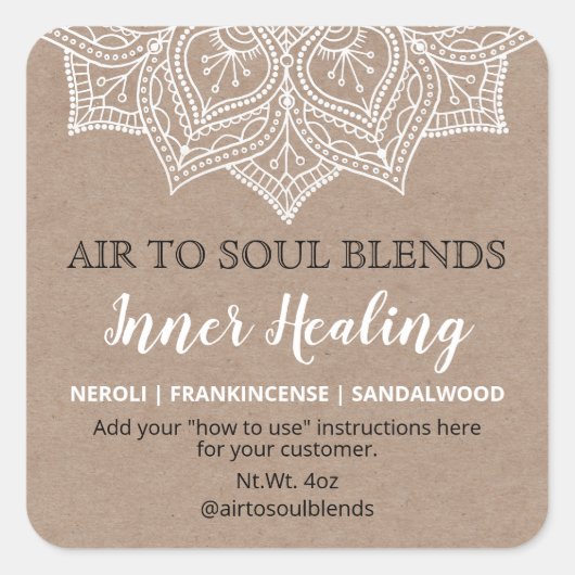Kraftブレンドラベルのホワイトマンダラ スクエアシール (正面)