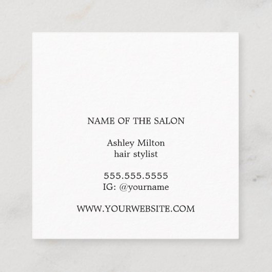 Kraftミニマルエレガントブラックシザーズヘアスタイリスト スクエア名刺 (裏面)