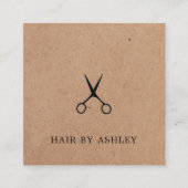 Kraftミニマルエレガントブラックシザーズヘアスタイリスト スクエア名刺 (正面)