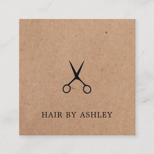 Kraftミニマルエレガントブラックシザーズヘアスタイリスト スクエア名刺 (正面)