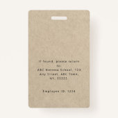 KraftミニマルフェイクリストIDカードフォト名ロゴ バッジ (裏面)