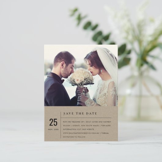 KRAFTモダンタイポグラフィ写真SAVE THE DATE 案内ポストカード (スタンド正面)
