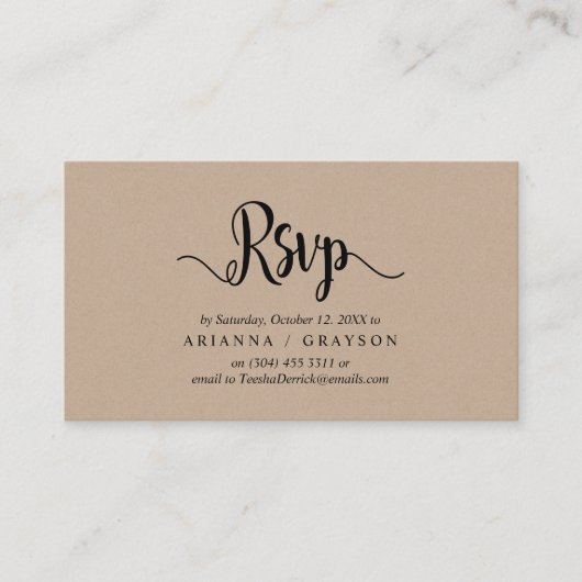 Kraftモダン、ブラックフォント、RSVP対応 エンクロージャーカード (正面)