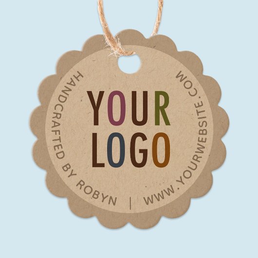 Kraftロゴつるラベルと丸いスキャロップ フェイバータグ