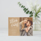 Kraft日付素朴のフォトハンドスクリプトを保存 ポストカード (スタンド正面)