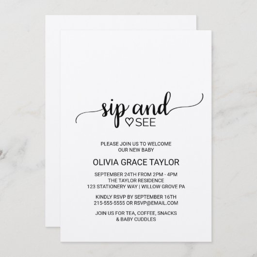 Kraft書素朴道のSipと参照 招待状 (正面/裏面)