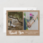 Kraft紙ありがとう2つの結婚写真を書く ポストカード (正面/裏面)