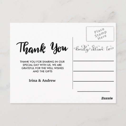 Kraft紙ありがとう2つの結婚写真を書く ポストカード (裏面)