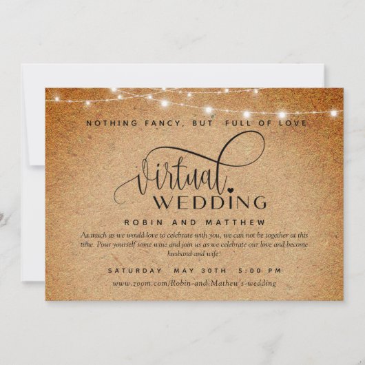 Kraft紙とライト、オンライン仮想結婚マシン 招待状 (正面)