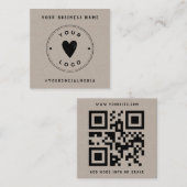 Kraft紙ロゴの追加QRコードソーシャルメディア スクエア名刺 (正面/裏面)