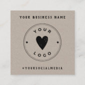 Kraft紙ロゴの追加QRコードソーシャルメディア スクエア名刺 (正面)