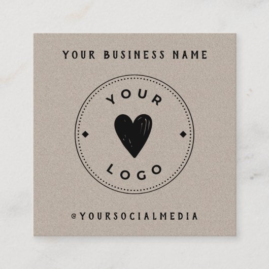 Kraft紙ロゴの追加QRコードソーシャルメディア スクエア名刺 (正面)