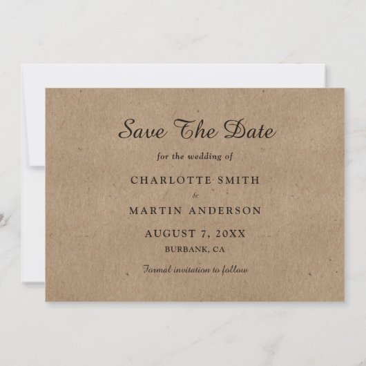 Kraft紙結婚の写真は日付カードを保存 セーブザデート (裏面)