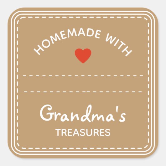 Kraft紙茶色のJARラベル空白のテキストボックスハート スクエアシール (正面)