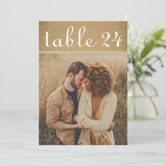 Kraft素朴の結婚フォトテーブル番号 招待状 (スタンド正面)