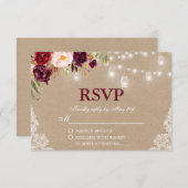 Kraft素朴の結婚Jar Lights LaceフローラRSVP 出欠カード (正面/裏面)
