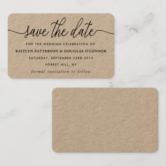 Kraft素朴シンプルスクリプト日付の保存 名刺 (正面/裏面)