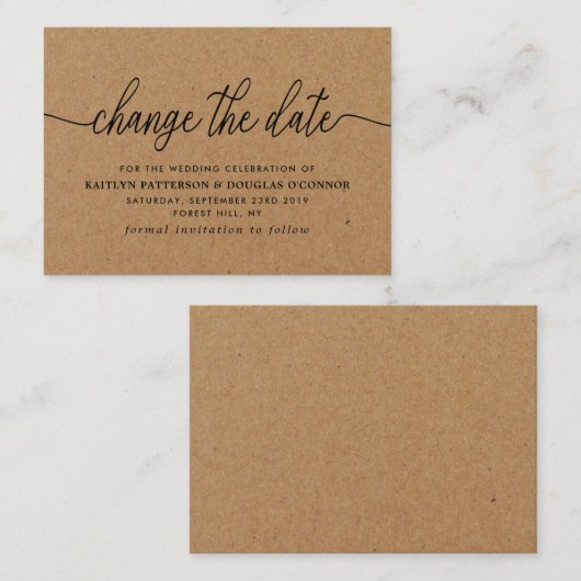 Kraft素朴シンプルスクリプト日付の変更 エンクロージャーカード (正面/裏面)