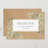 Kraft素朴 Greenery葉Thank You サンキューカード (正面/裏面)