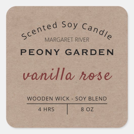 Kraft素朴 Soy Candleラベル スクエアシール (正面)