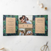 Kraft素朴 Succulentsフォトコラージュ結婚ズ 三つ折り招待状 (内部)