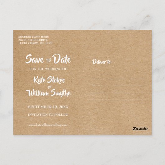 Kraft金ゴールド素朴ハートカレンダー日付の保存 ポストカード (裏面)