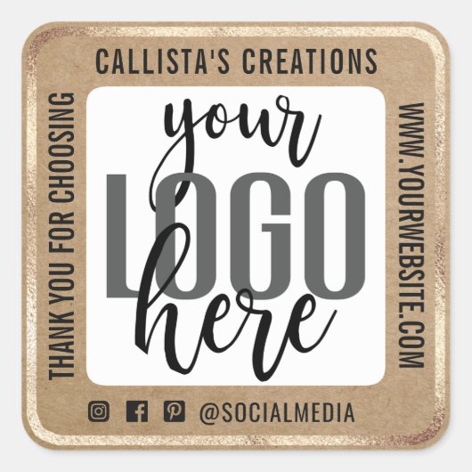 Kraft金ゴールド縁ど紙ロゴ スクエアシール (正面)