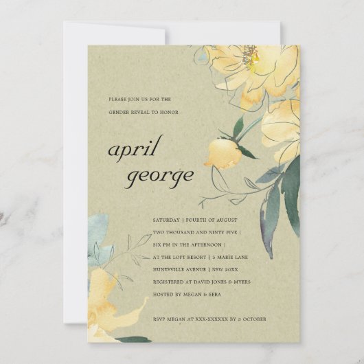 KRAFT黄緑フローラ性発現招待状 サンキューカード (正面)