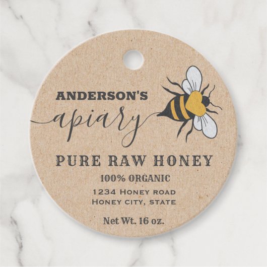 Kraft Beeロゴスクリプトapiary honey jarラベル フェイバータグ (正面)