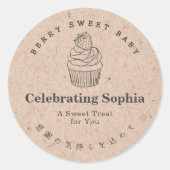 Kraft Berry Sweet Baby Shower Strawberry Cupcake ラウンドシール (正面)