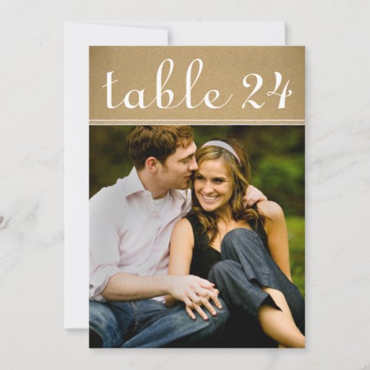 Kraft Brown素朴の写結婚真テーブル番号 招待状 (正面)