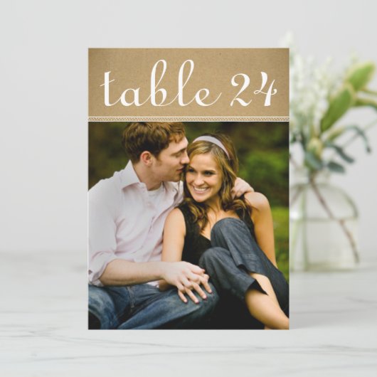 Kraft Brown素朴の写結婚真テーブル番号 招待状 (スタンド正面)