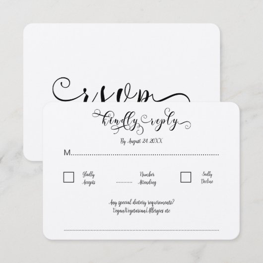 Kraft Calligrapy Script Traditional Wedding RSVP エンクロージャーカード (正面/裏面)