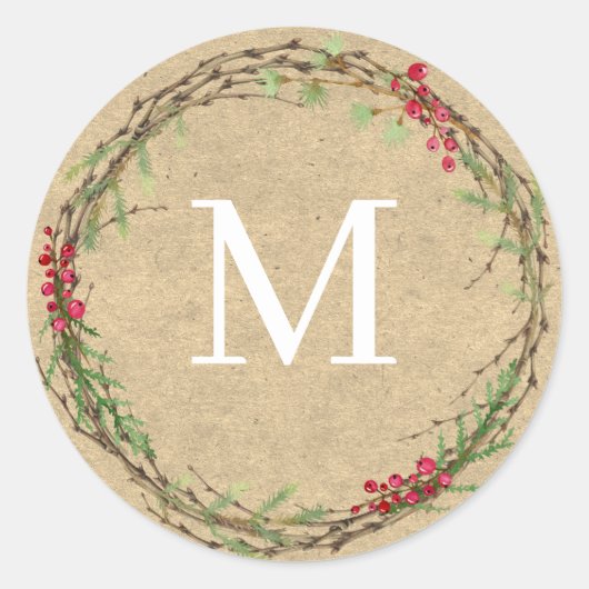 Kraft Christmas Wreath Monogram Seal ラウンドシール (正面)