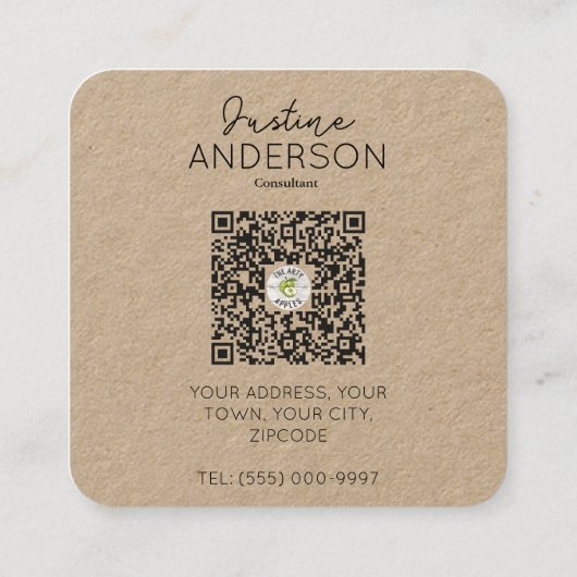 Kraft Connect with UsソーシャルメディアQRコード スクエア名刺 (裏面)