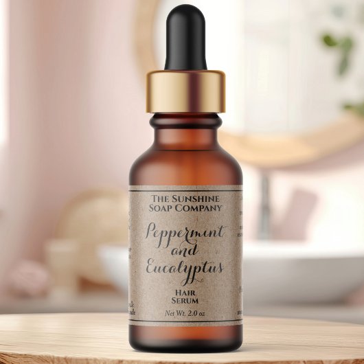 Kraft curly text cosmetics dropper bottle label  ラベル