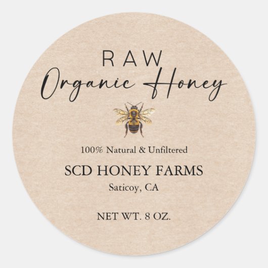 Kraft Honey Jar Labels | Custom Honey Labels ラウンドシール (正面)