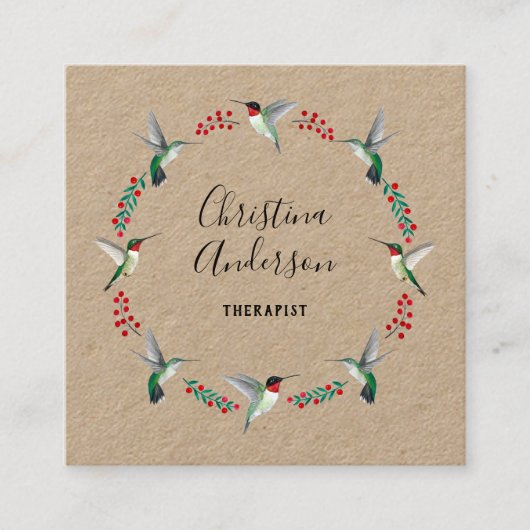 Kraft Hummingbird Wreath スクエア名刺 (正面)