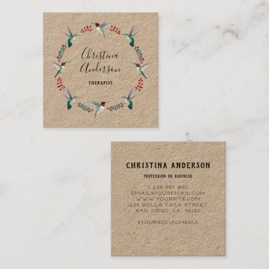 Kraft Hummingbird Wreath スクエア名刺 (正面/裏面)