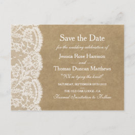 Kraft & Laceのコレクショ結婚ンは日付を保存する 案内ポストカード