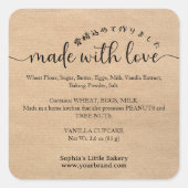 Kraft Made with Love Script Ingredient Product スクエアシール (正面)