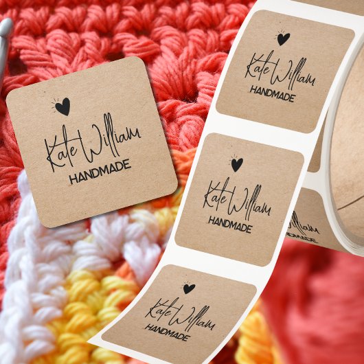 kraft Minimalist Custom heart handmade by  スクエアシール