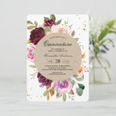 Kraft Moody & Burgundyフローラ素朴フレームと金ゴールド 招待状 (スタンド正面)