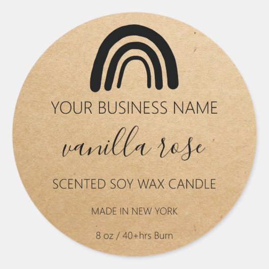 Kraft RainbowロゴモダンSoy Candle製品ラベル ラウンドシール (正面)