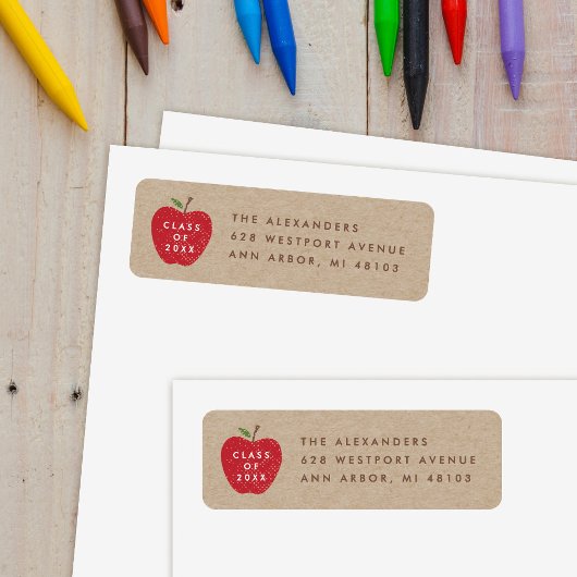 Kraft Red Apple Preschool Graduation Address Label ラベル