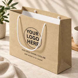 Kraft Rustic Bags l 業務用ロゴテキスト ラージペーパーバッグ